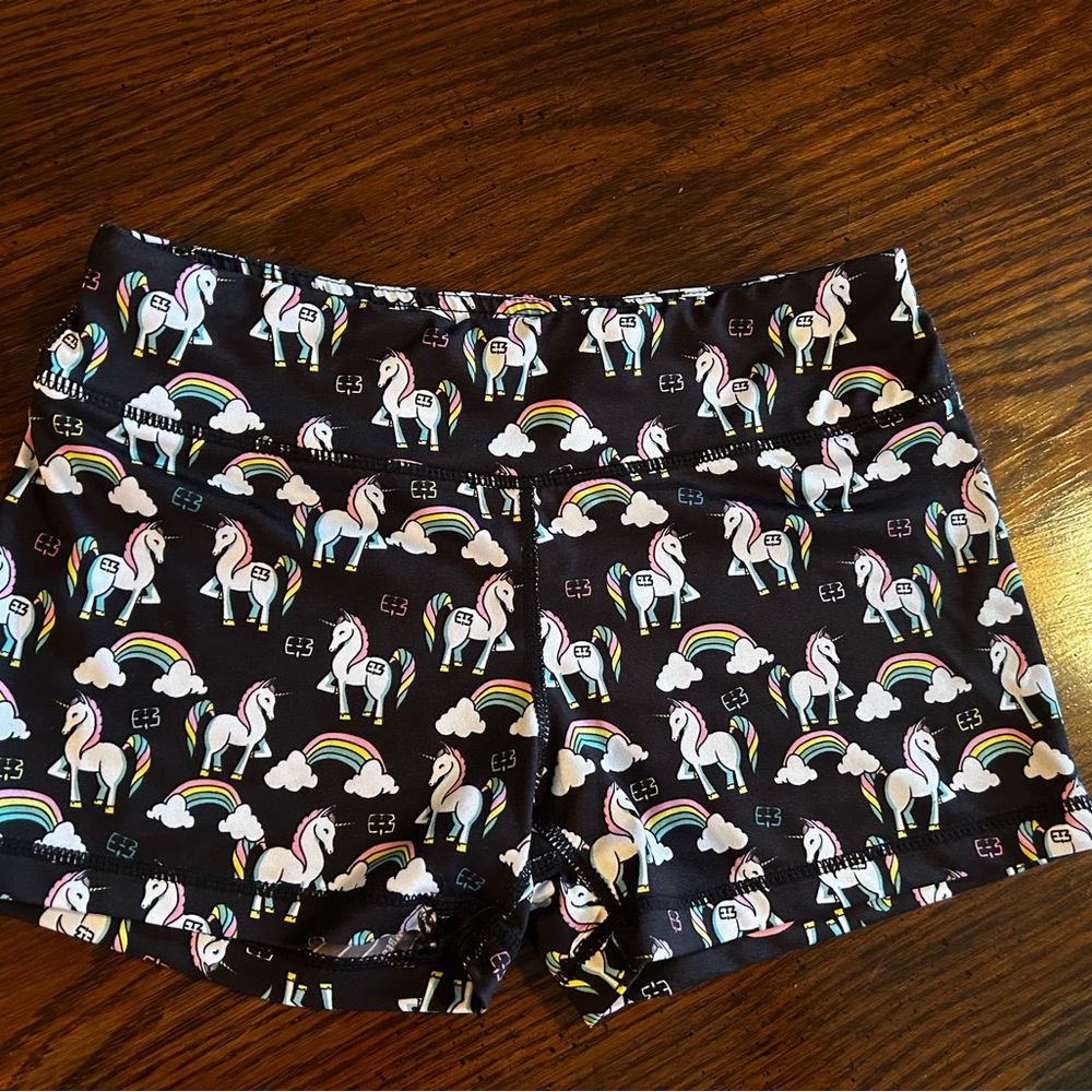 Unicorn Print Athletic Shorts - Black